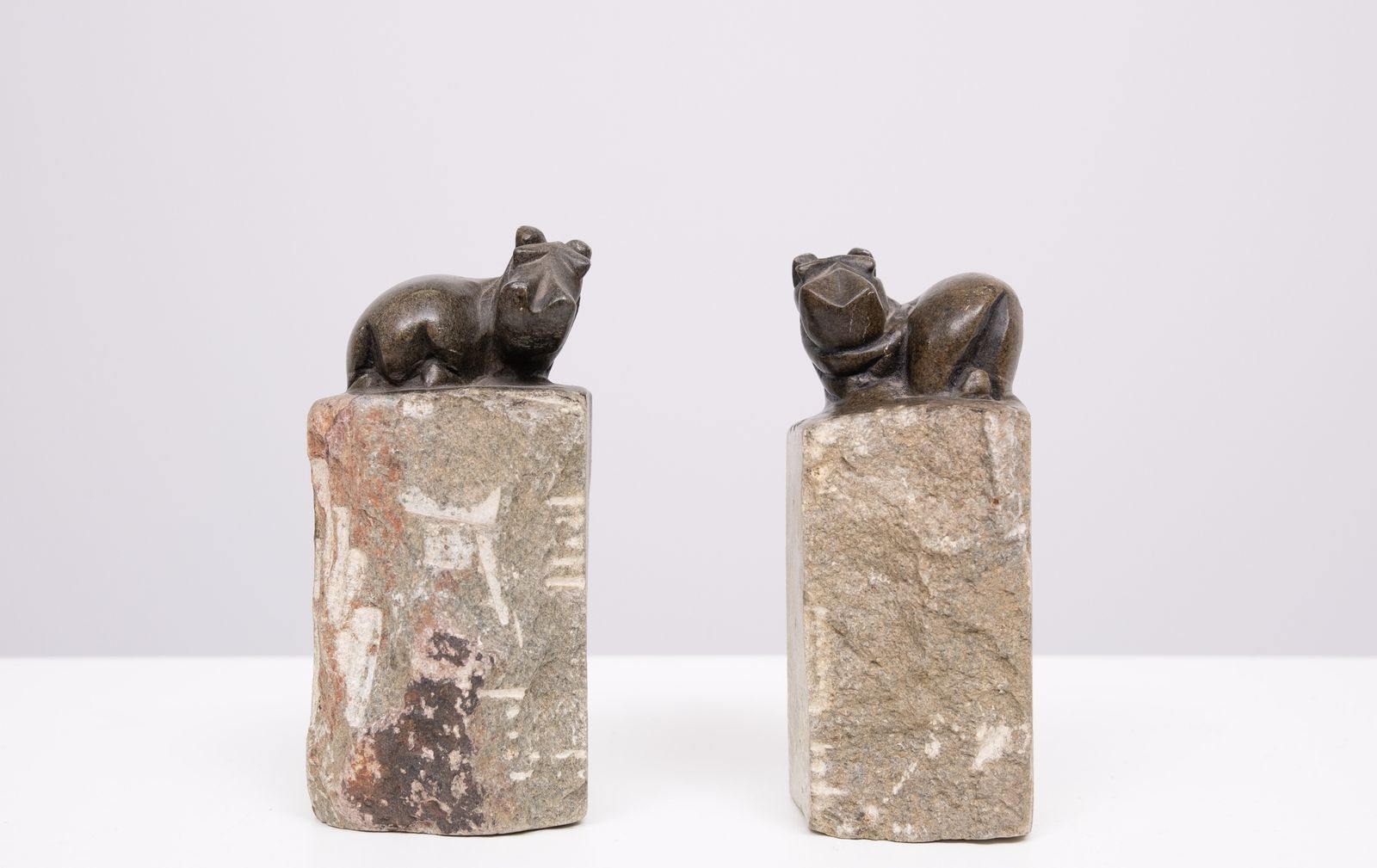 Hippo Bookends Granite Hand Carved 1980s Finland