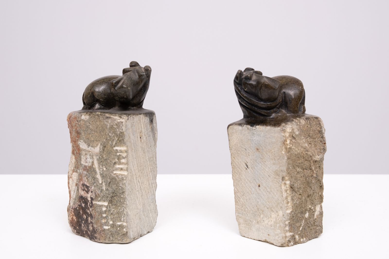 Hippo Bookends Granite Hand Carved 1980s Finland photo Home Decor
