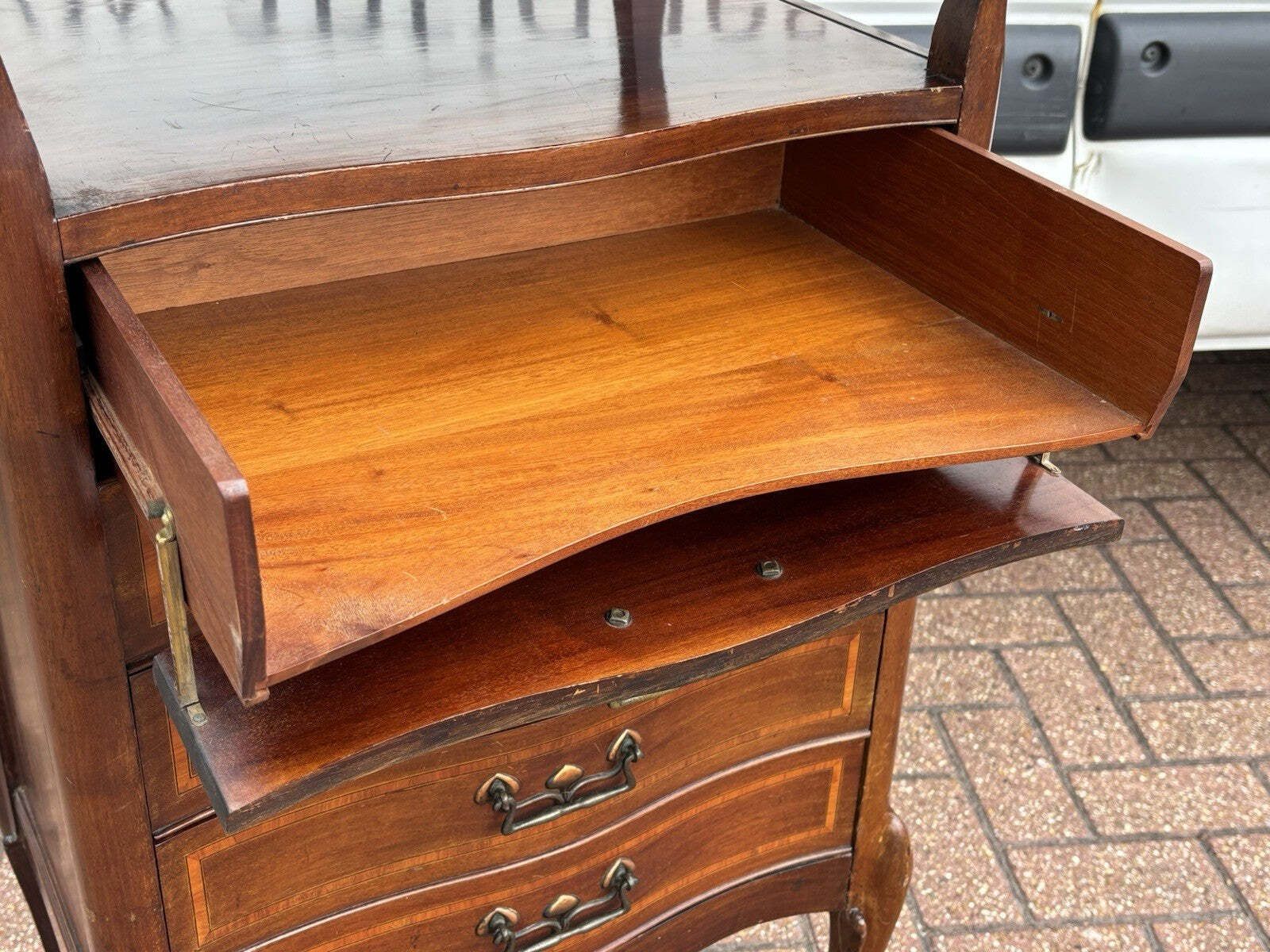 Art Noveau Inlaid Mahogany Set Of Drawers, Tulip Handles. photo vintage