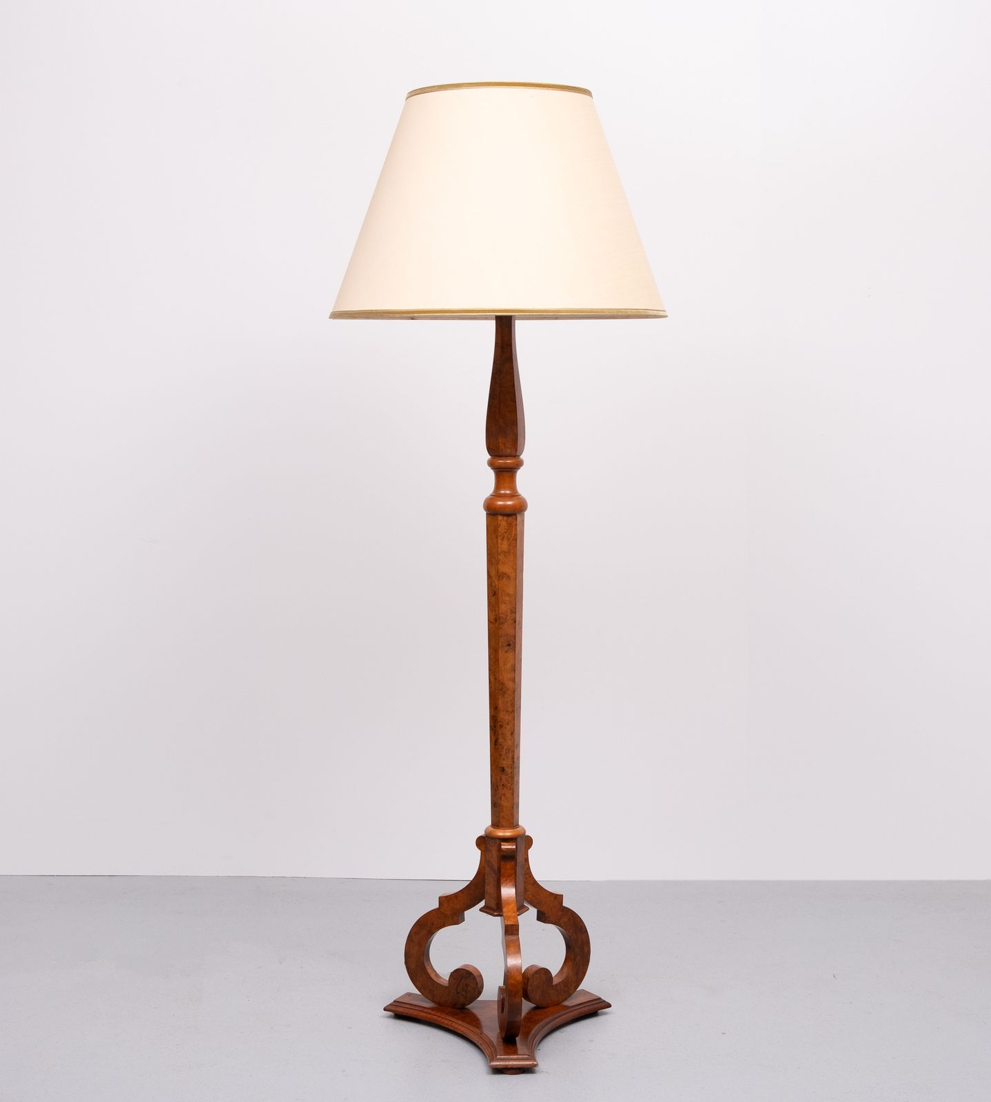 Stunning Large Antique Biedermeier Burl Floor Lamp . Germany photo Lighting