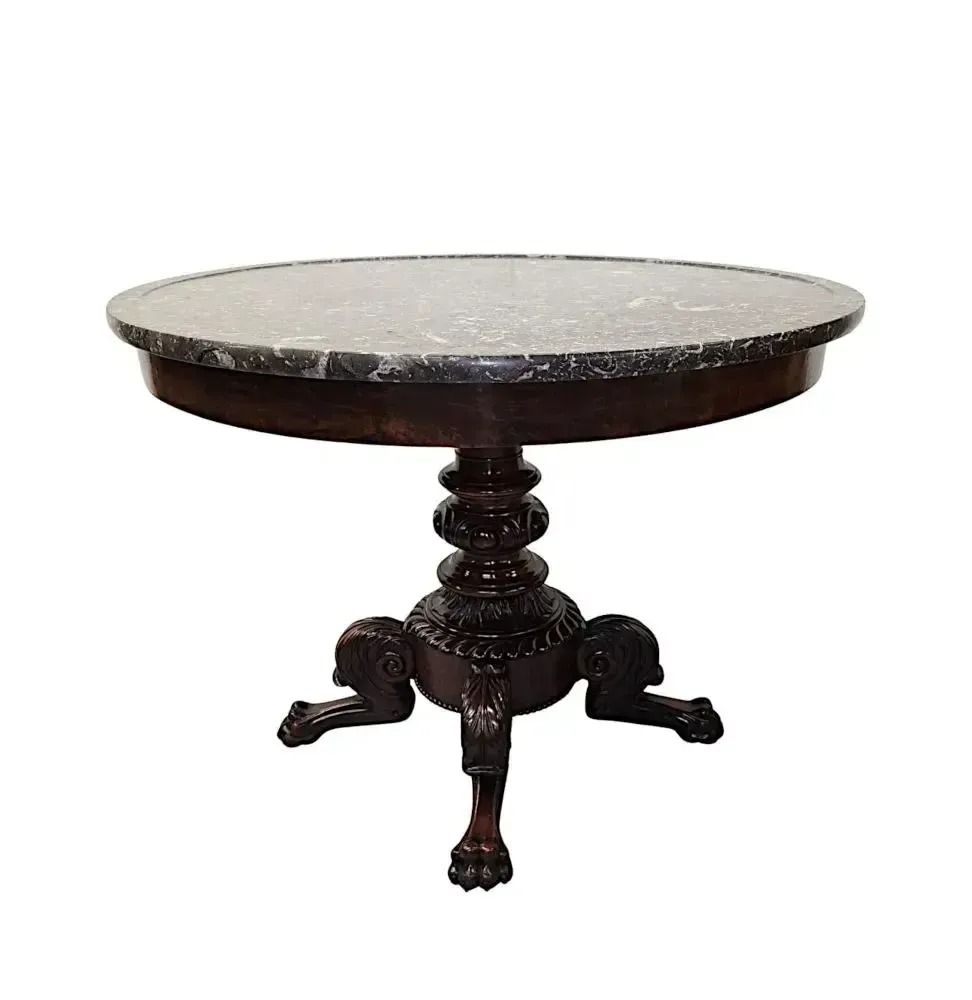 A Very Rare Large 19th Century Marble Top Centre Table With Claw Foot