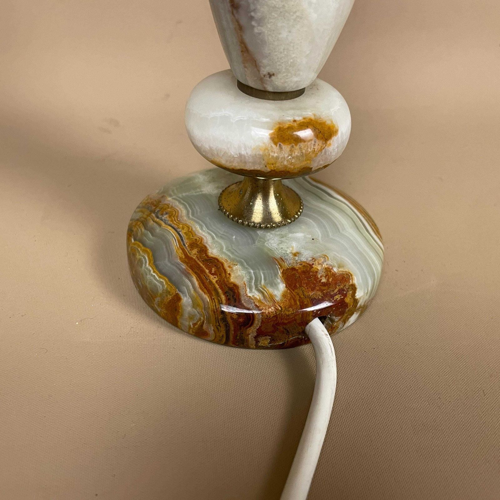 Antique Marble Lamp Light Bedside Side Table Desk Marbled Patterned Detail Vintage Pattern Stone Retro Green Gold Brass Metal Ornate Pattern photo buy
