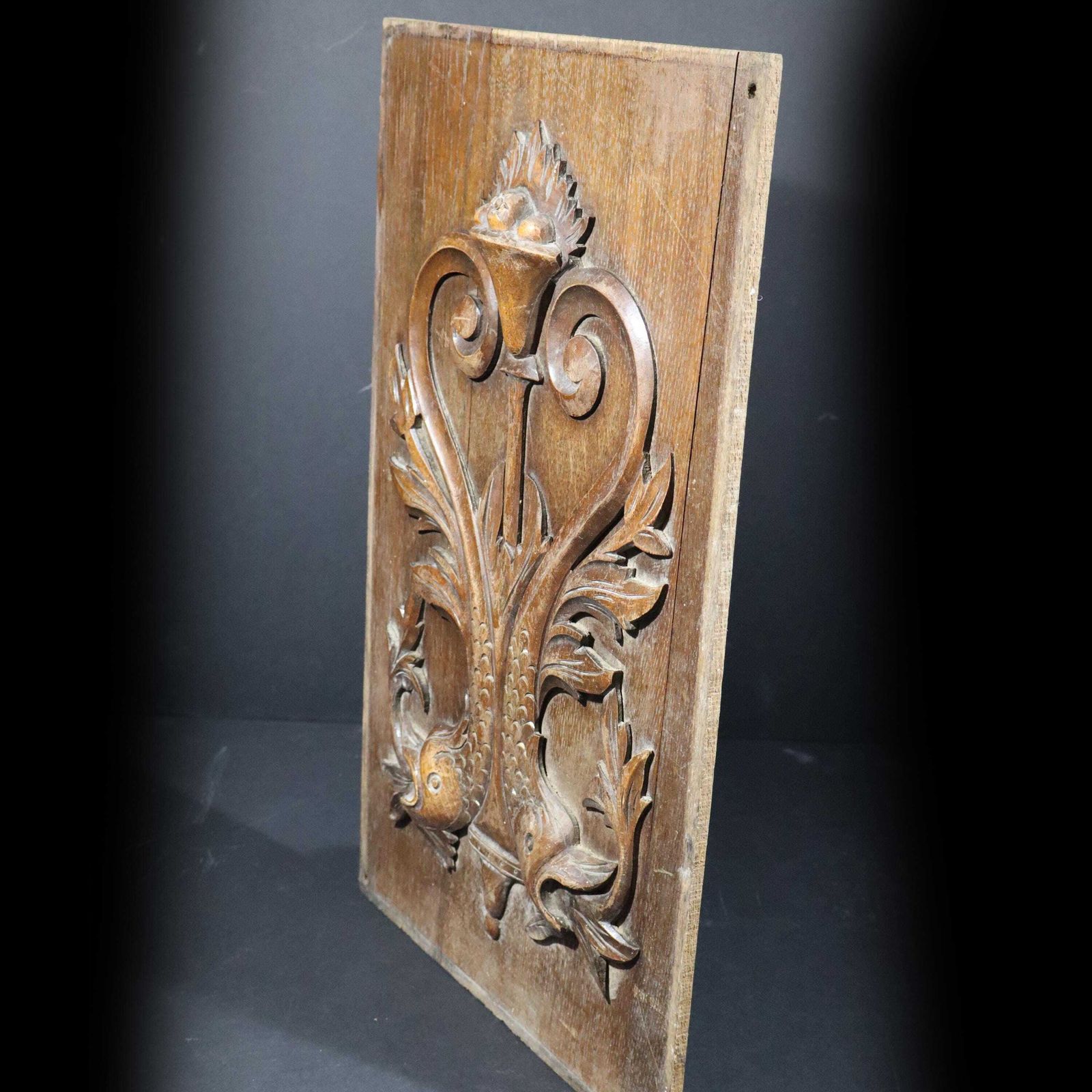 Antique French Wooden Panel Over Door Fronton Old Rectangular Carved Wall Decoration Architectural Salvage photo vintage