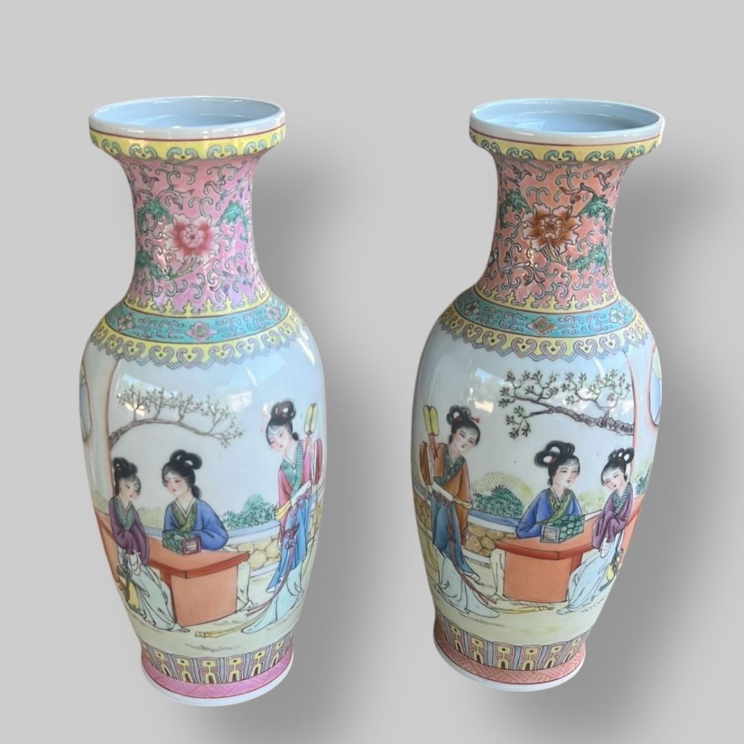 An Attractive Pair Of Canton Style Vases photo for sale