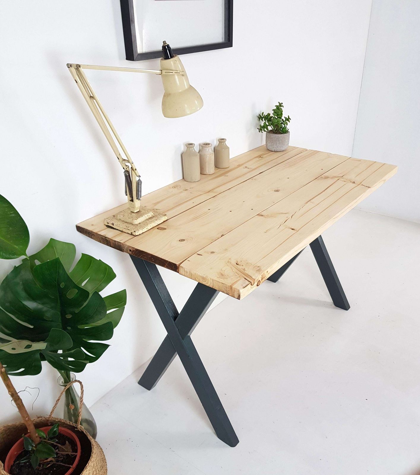 Solid Wood Modern Style X Frame Desk Home Office photo furniture