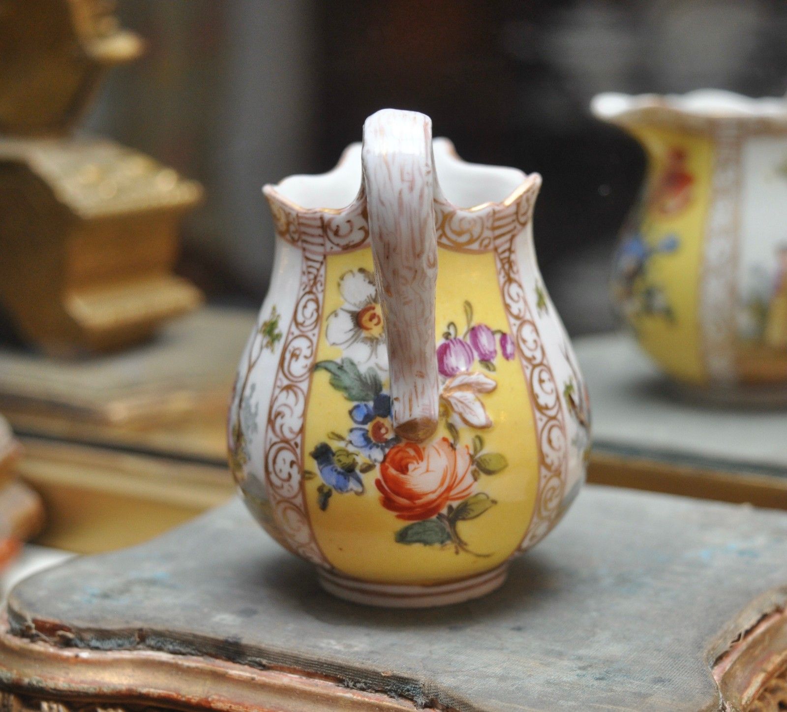 A Superb Little C19th Meissen Cream Jug In Yellow, Hand Painted, Meissen Mark photo Home Decor