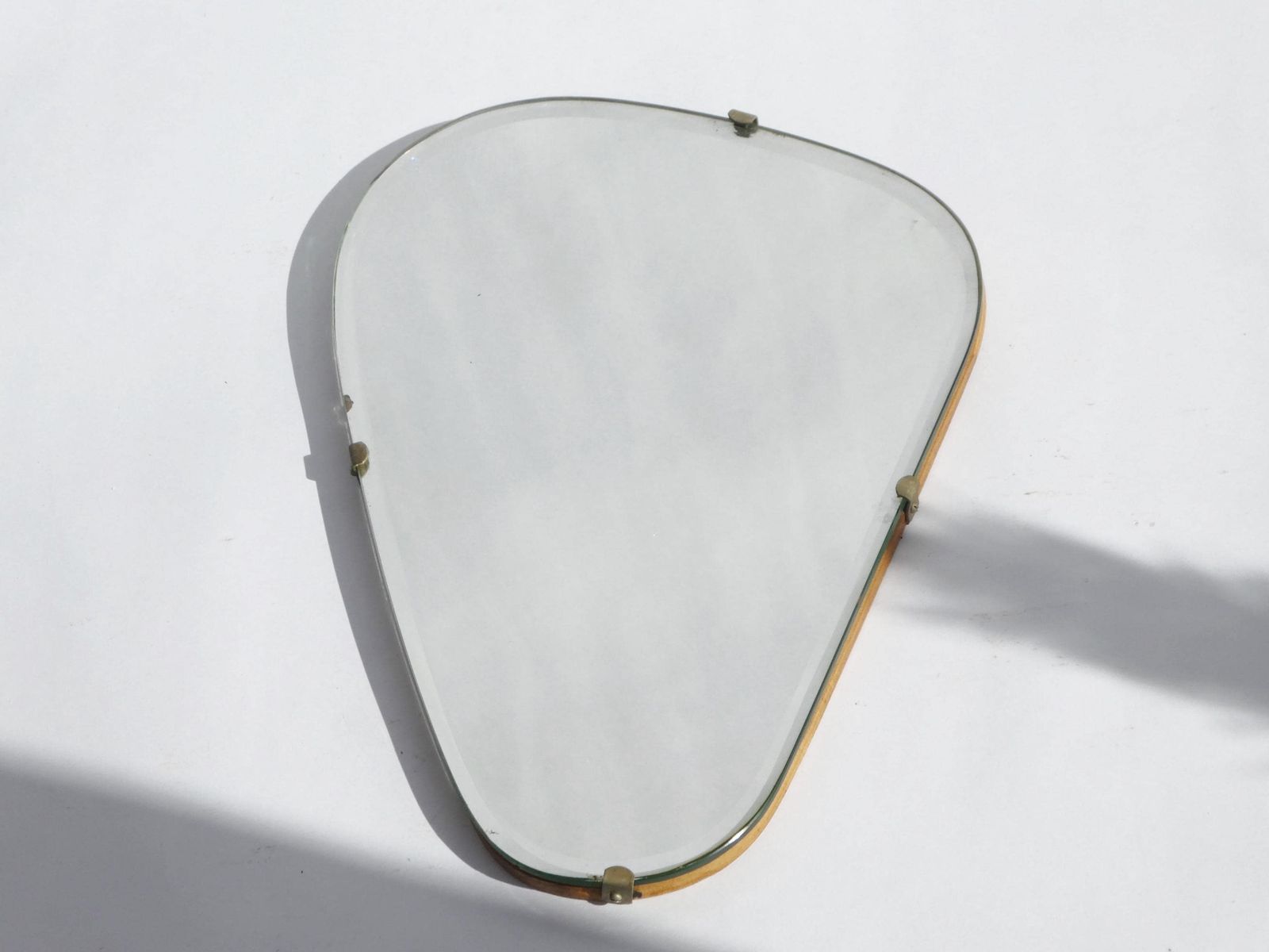 Mid Century Asymmetrical Small Frameless Mirror, Vintage Wall Mirror With Beveled Glass, Art Deco Mirror photo vintage
