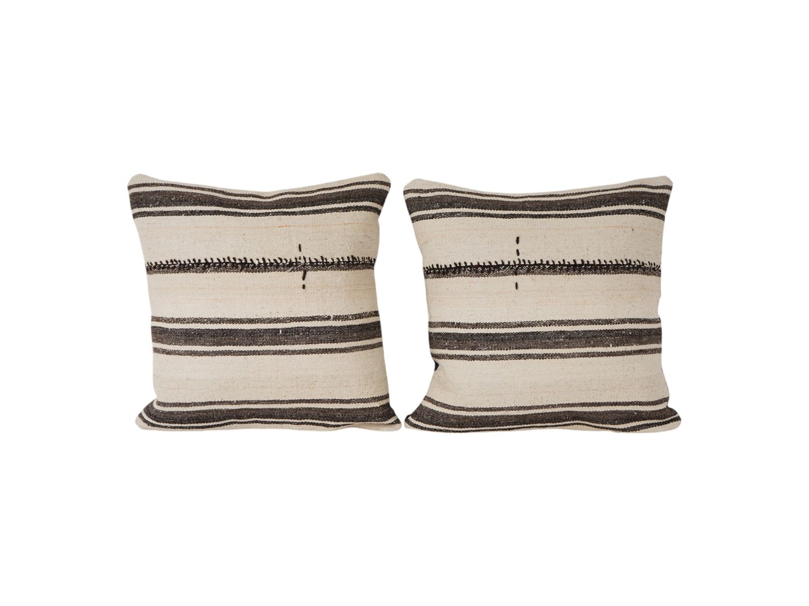 Striped Bohemian Turkish Kilim Pillow   Set Of Two Wool Cushion For Rustic Home Interiors
