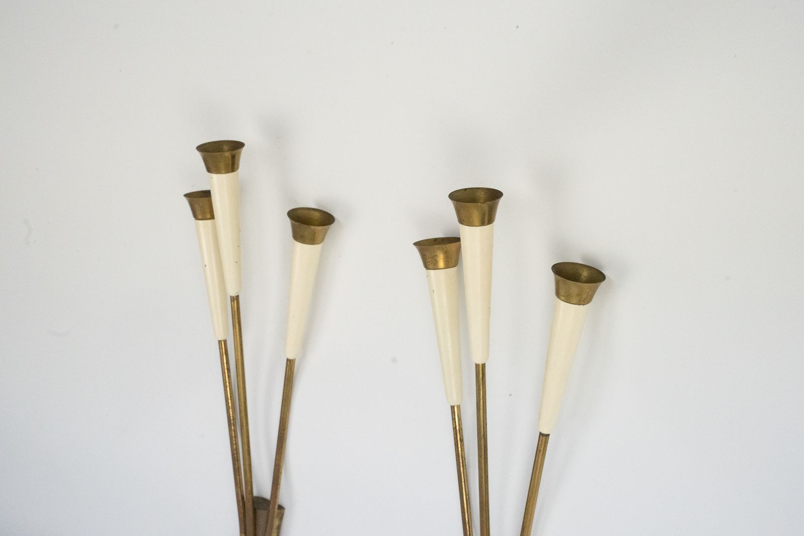 photo for sale Mid Century Pair Of Large Brass Sconces Attributable To Stilnovo. Italy 1950s