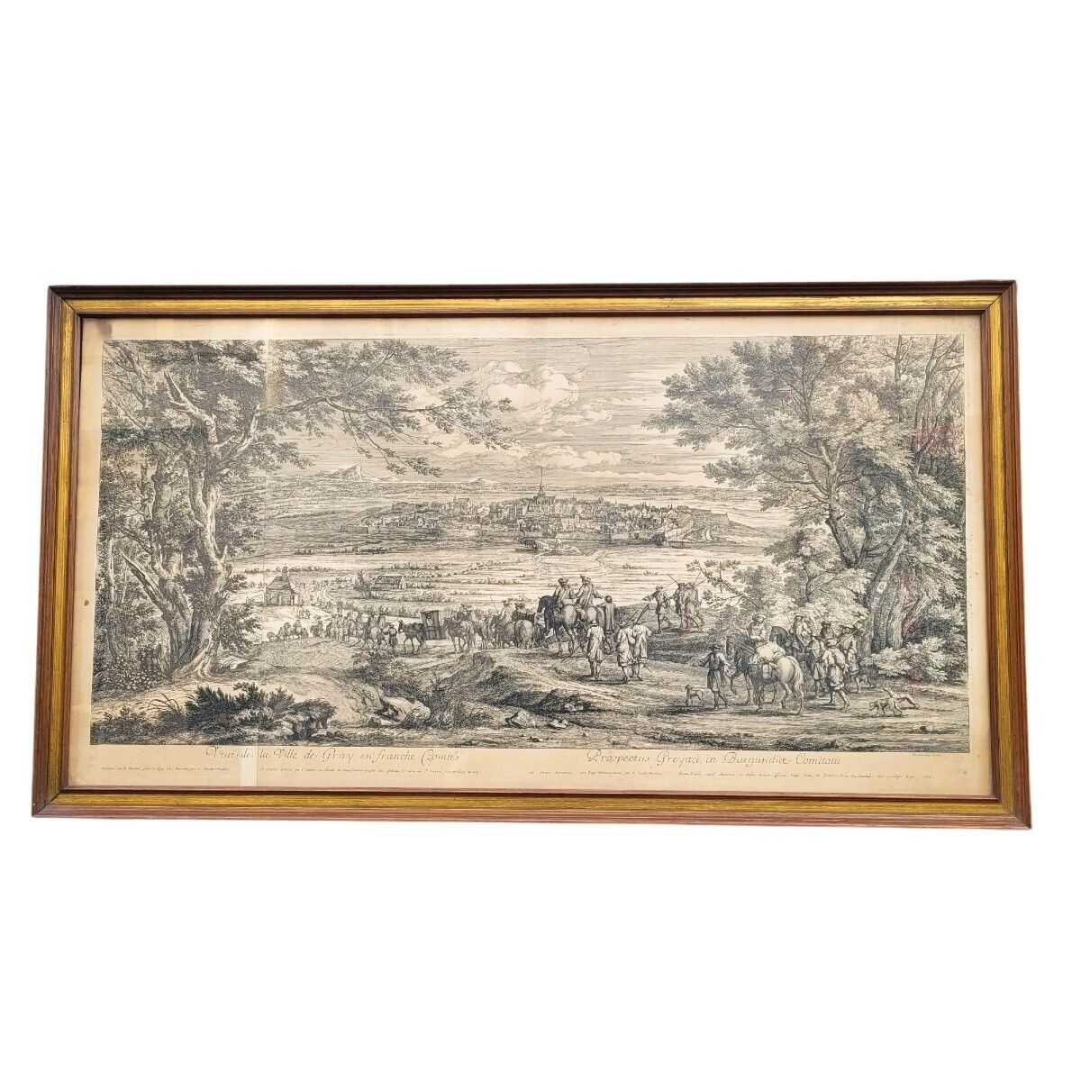 Framed Engraving, View Of Gray Franche Comté, 18th Century