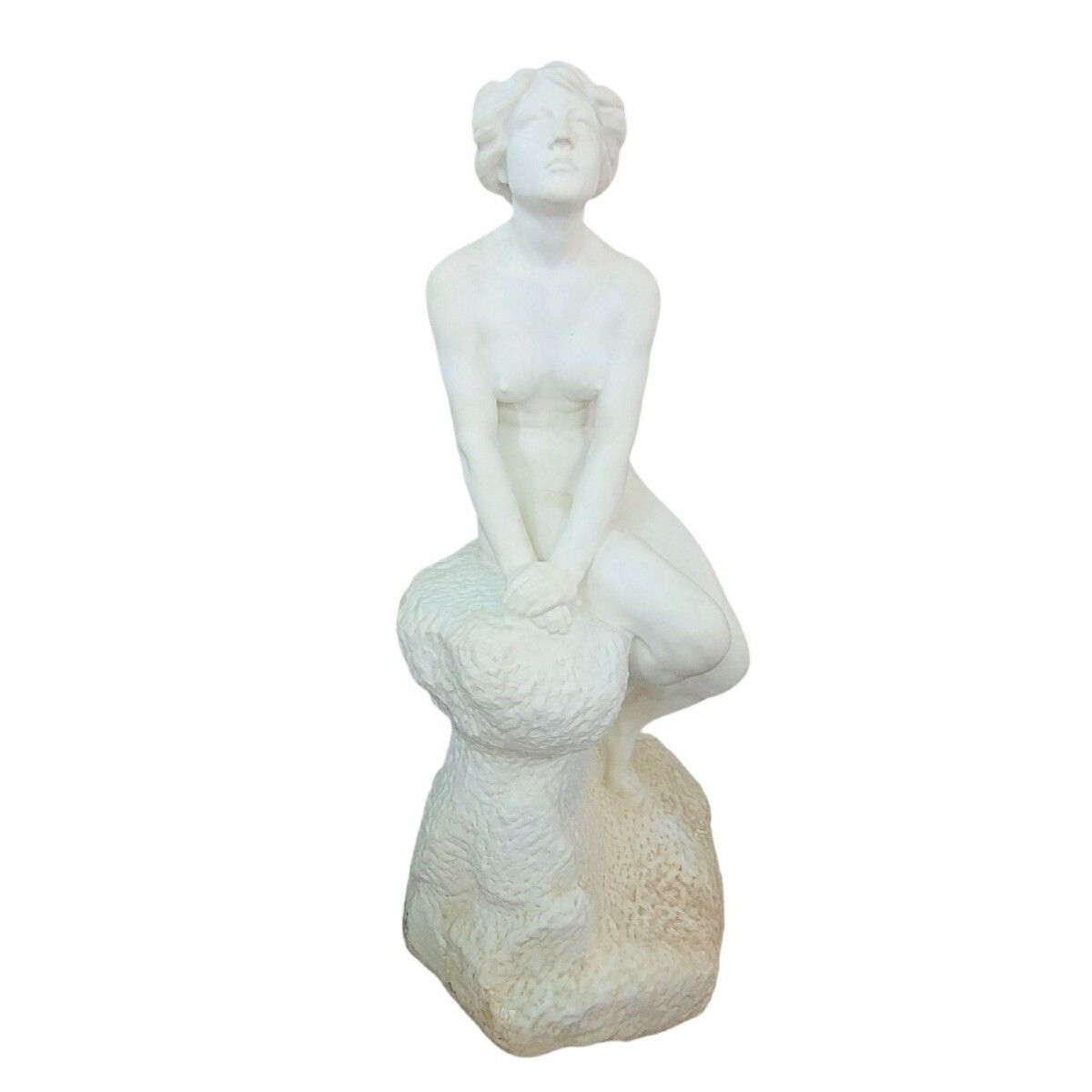 Large Bather On A Rock, Large White Marble (155cm), Late 19th Century
