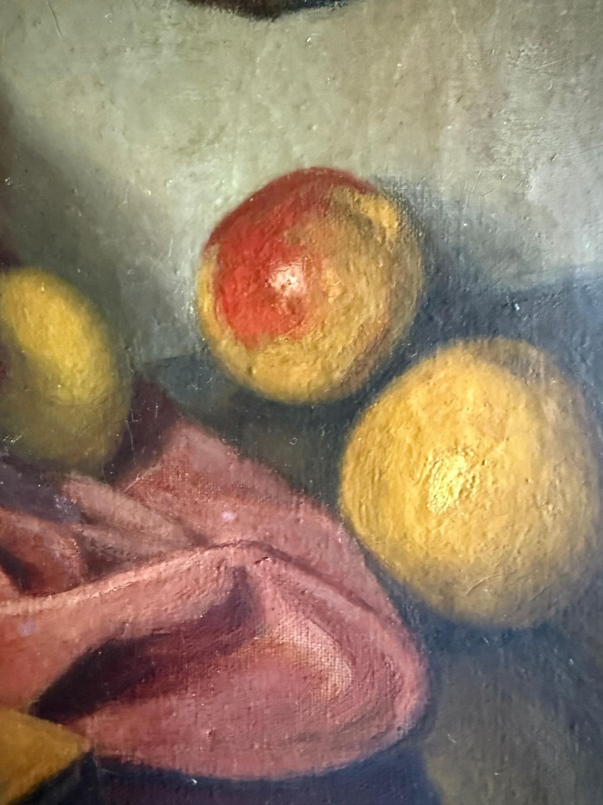 Interior With Fruits And Portrait Still Life Oil On Canvas Painting C.1945 photo for sale