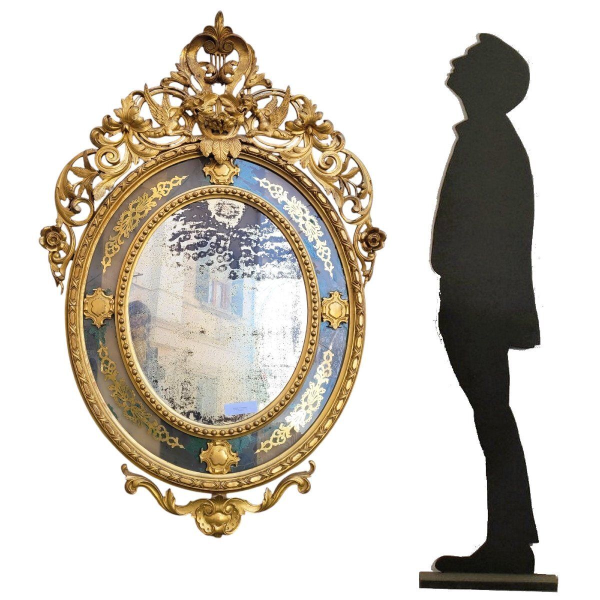 Large Oval Mirror In Gilded Wood, Napoleon III, 19th Century photo Home Decor