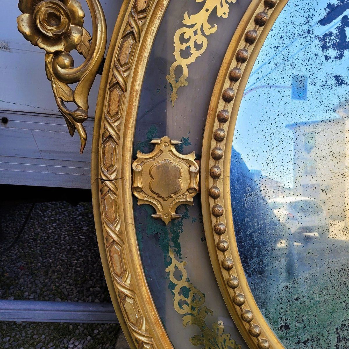 Large Oval Mirror In Gilded Wood, Napoleon III, 19th Century photo vintage