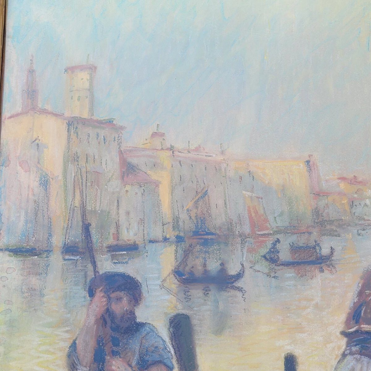 Art Fabric Merchants In Venice, Framed Pastel, Early 20th Century photo