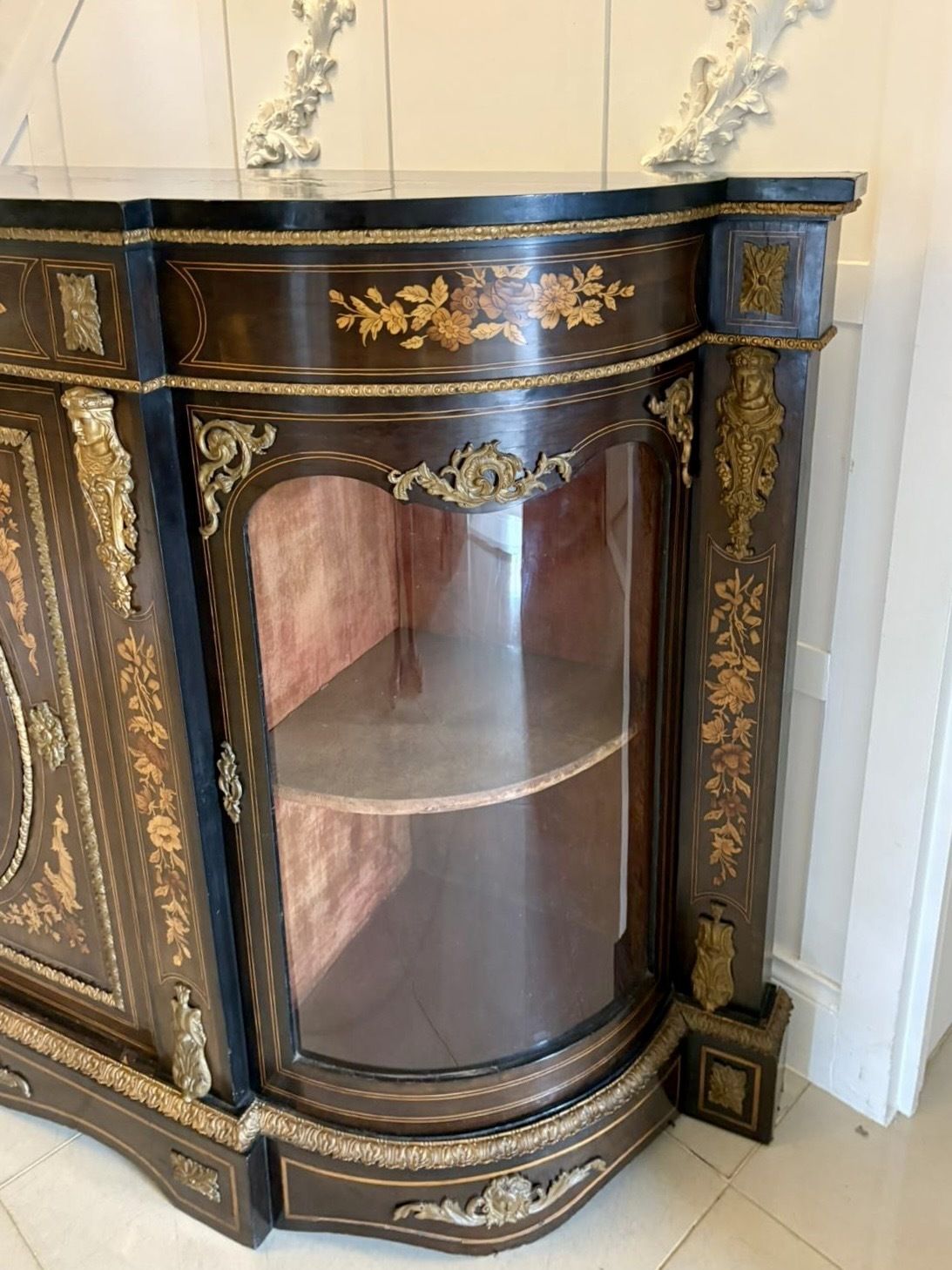 Outstanding Quality Antique 19th Century Ebonised And Inlaid Floral Marquetry Credenza photo buy