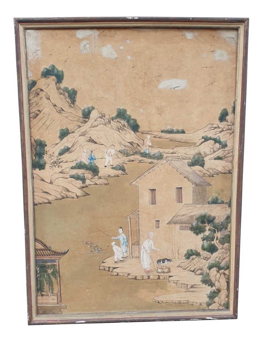 Wallpaper Of A Lively Chinese Landscape, 19th Century