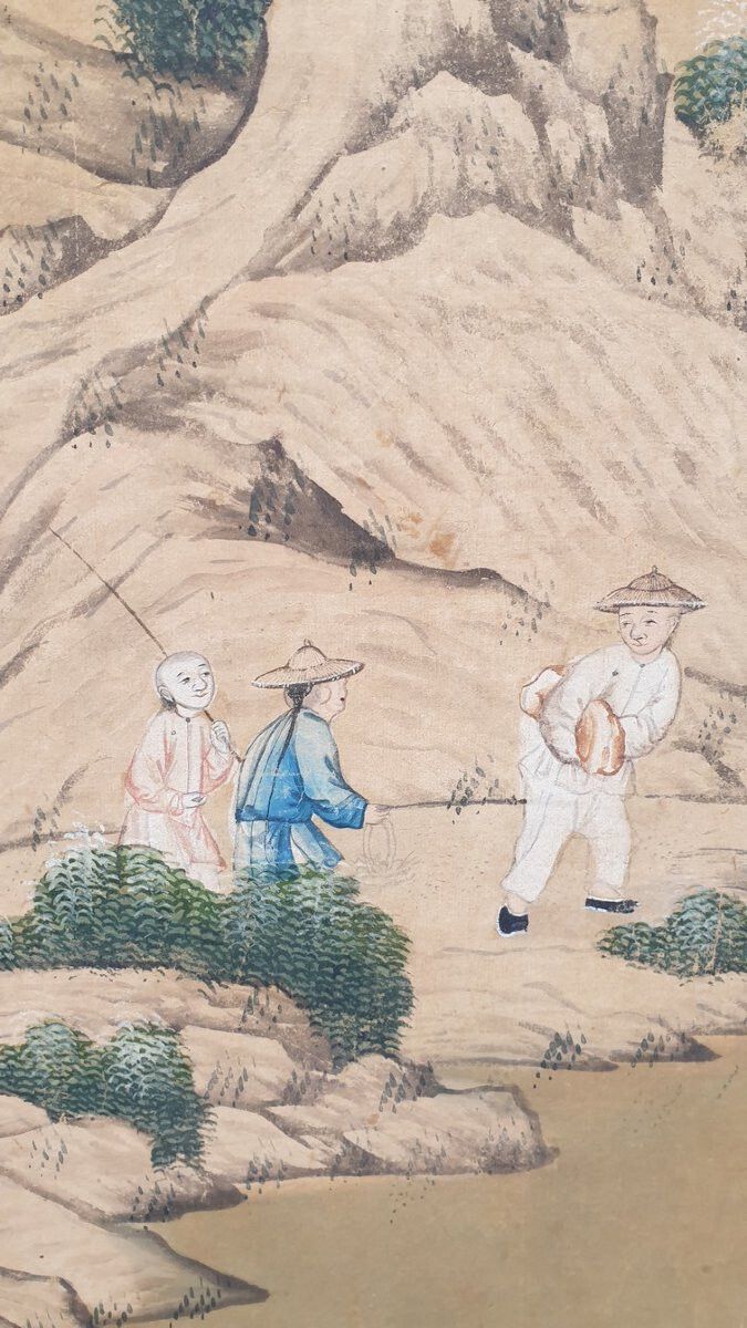 Wallpaper Of A Lively Chinese Landscape, 19th Century photo vinterior