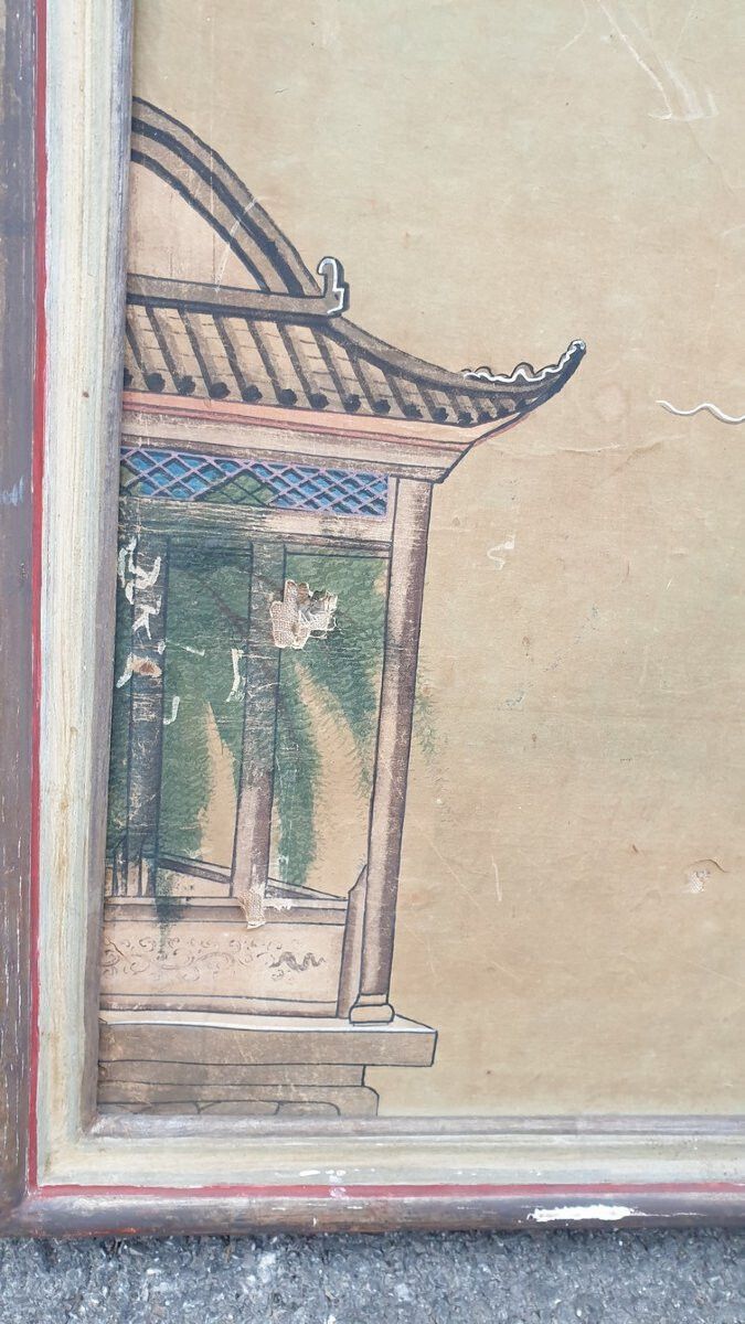 Wallpaper Of A Lively Chinese Landscape, 19th Century photo vintage