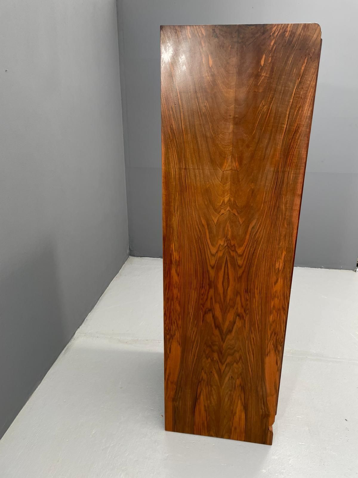 Restored Art Deco Wardrobe With Hanging Rail, Walnut Veneer, Czechoslovakia, 1930s photo for sale