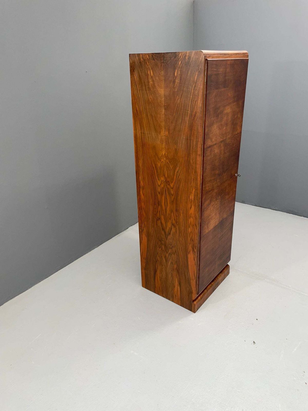 Restored Art Deco Wardrobe With Hanging Rail, Walnut Veneer, Czechoslovakia, 1930s photo vintage