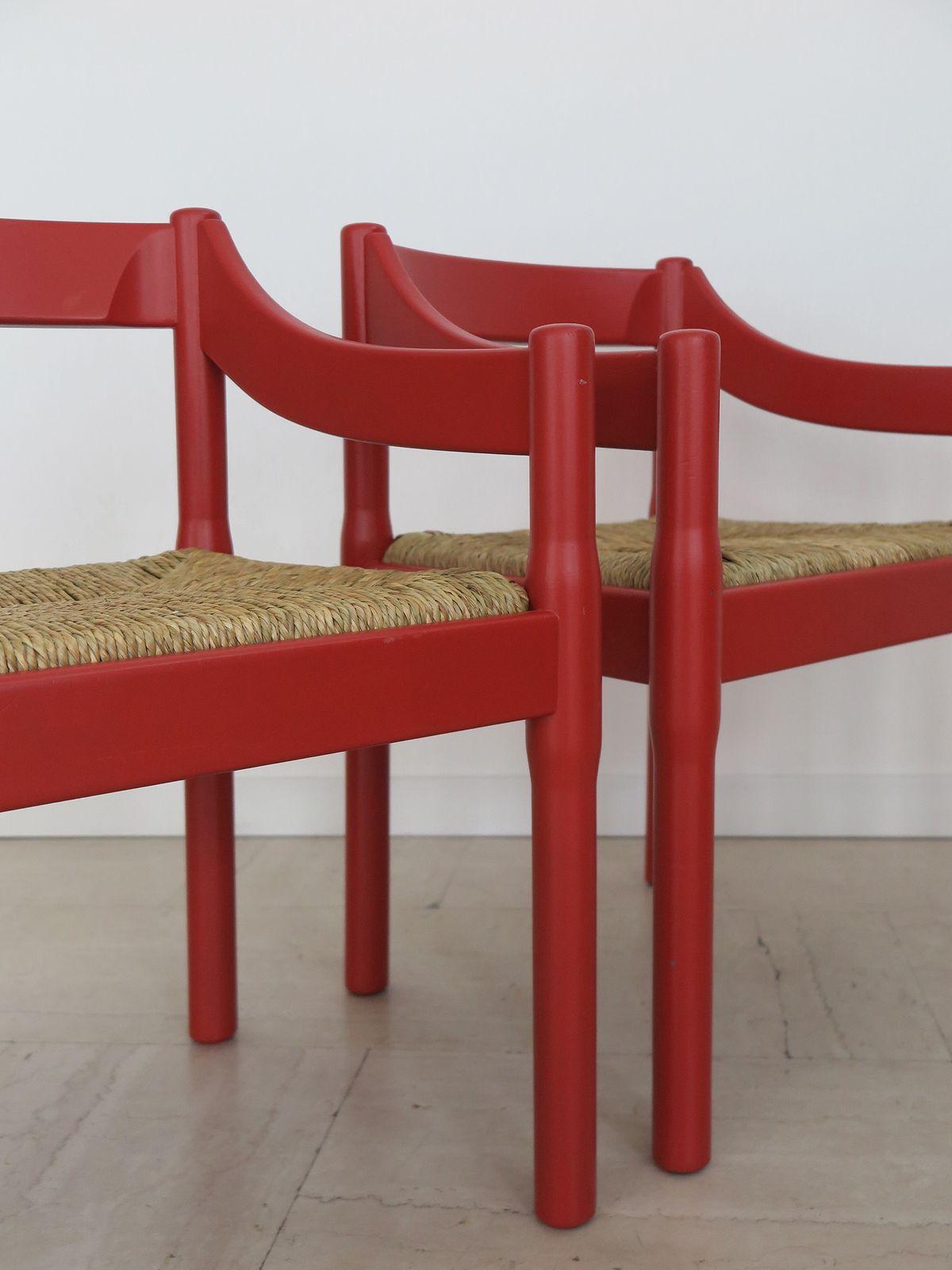 Vico Magistretti For Cassina Red Dining Chairs Model Carimate, Italy 1960s photo for sale