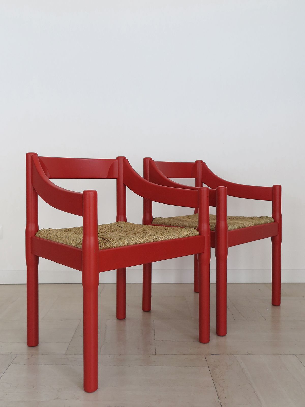 Vico Magistretti For Cassina Red Dining Chairs Model Carimate, Italy 1960s