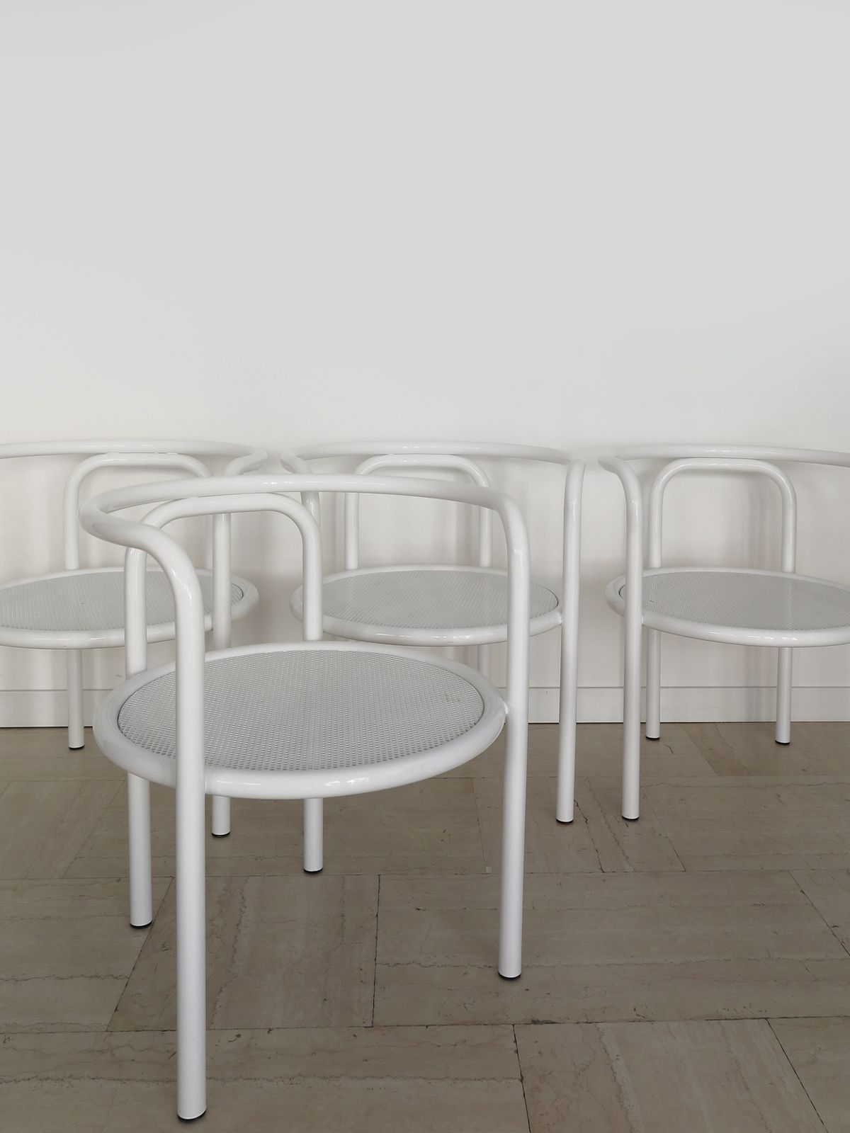 Gae Aulenti For Poltronova White Metal Chairs Model Locus, Italy 1960s photo vintage