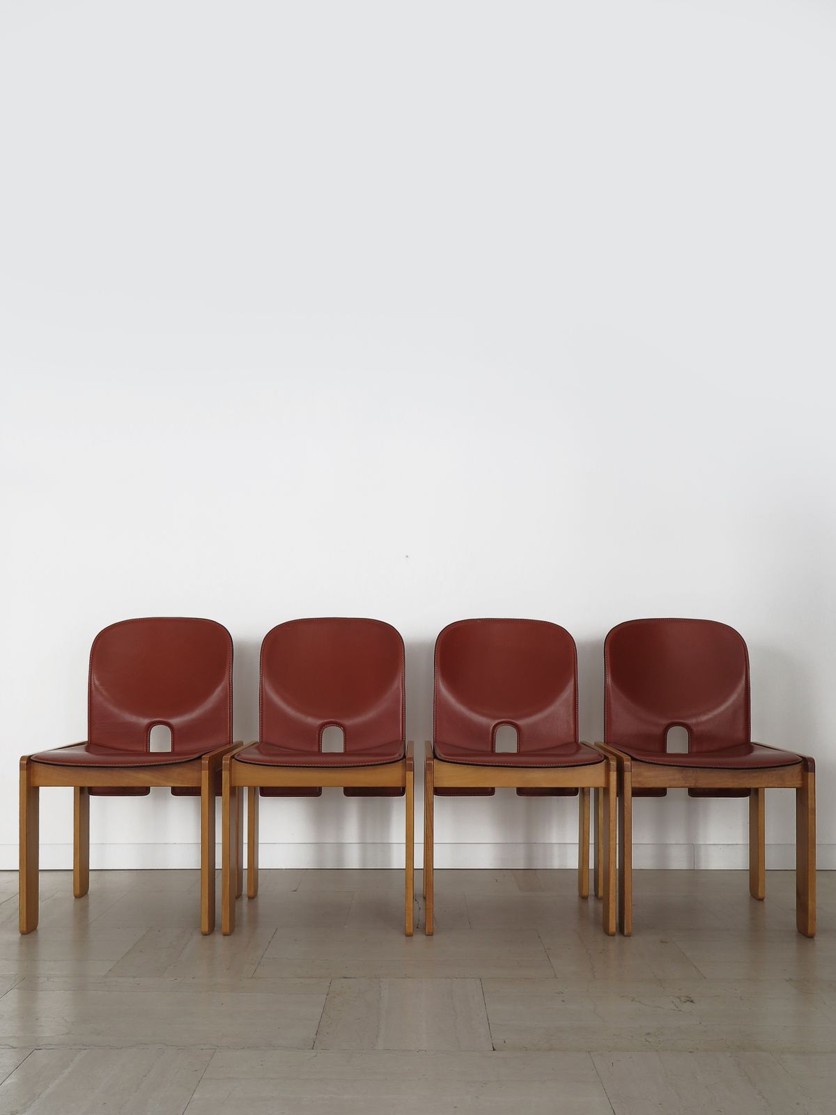 Afra Tobia Scarpa Cassina Midcentury Leather Wood Dining Chairs, Italy 1960s photo furniture