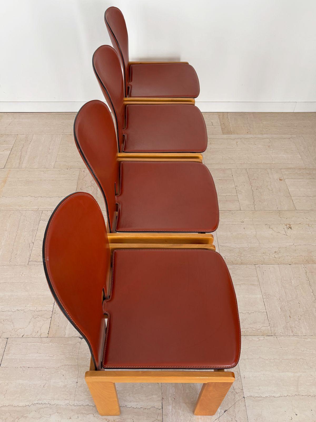 Afra Tobia Scarpa Cassina Midcentury Leather Wood Dining Chairs, Italy 1960s photo 9500.0