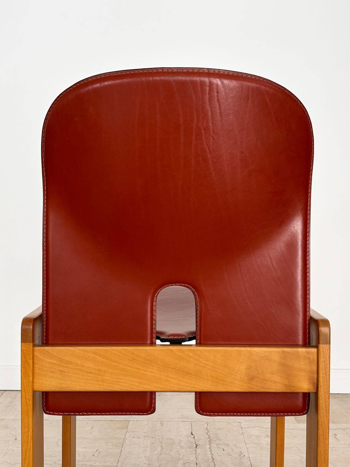 photo for sale Afra Tobia Scarpa Cassina Midcentury Leather Wood Dining Chairs, Italy 1960s