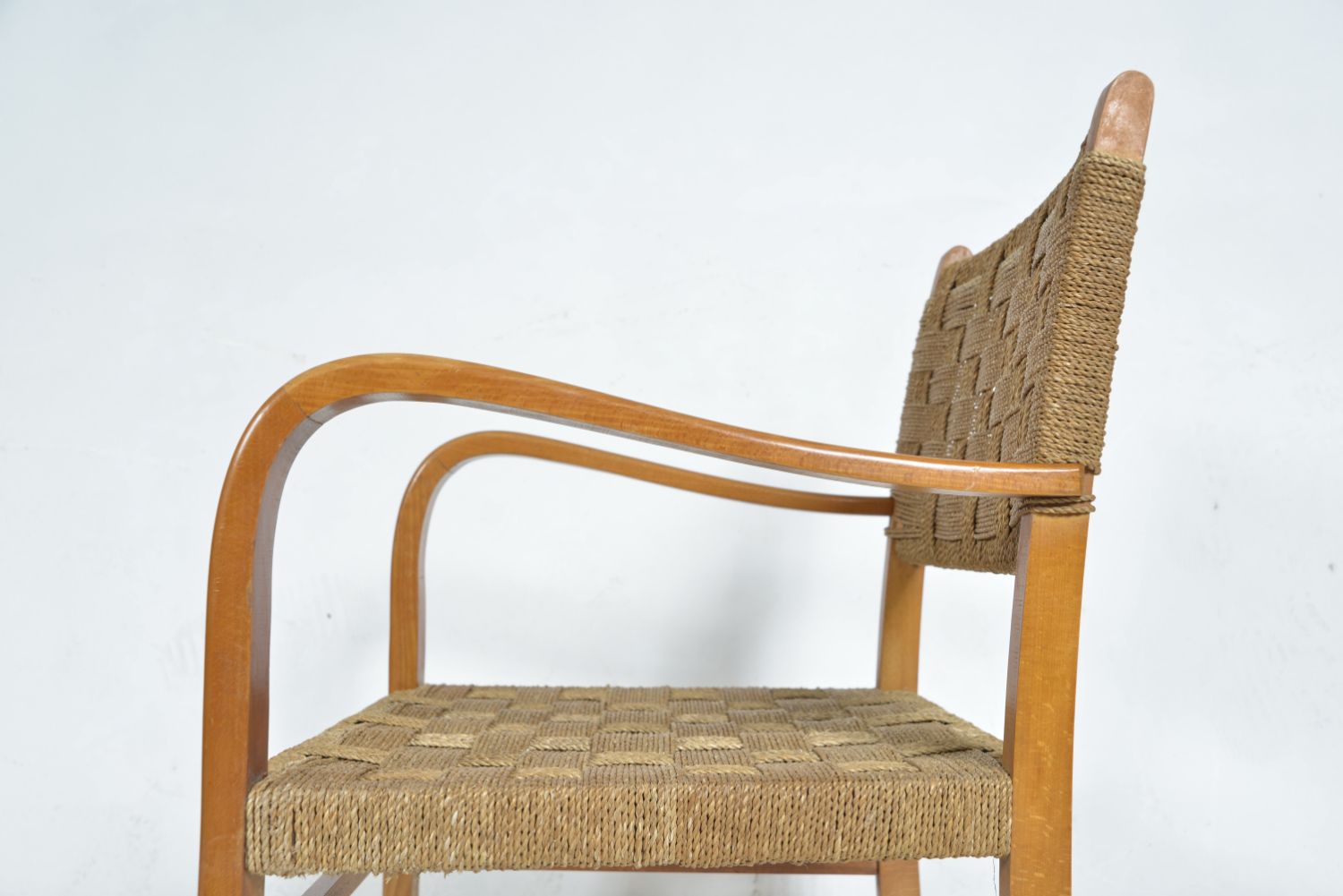 1930s Swedish Beech Rope Cord Armchair By Axel Larsson For Bodafors Scandinavian Midcentury photo vinterior