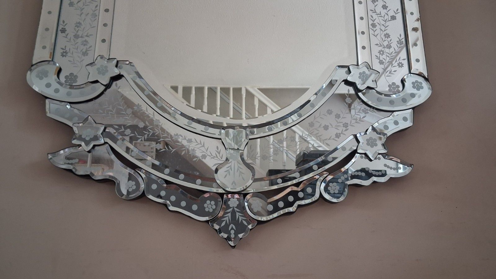 Beautiful Venetian Etched And Bevelled Glass Ornate Large Mirror photo for sale