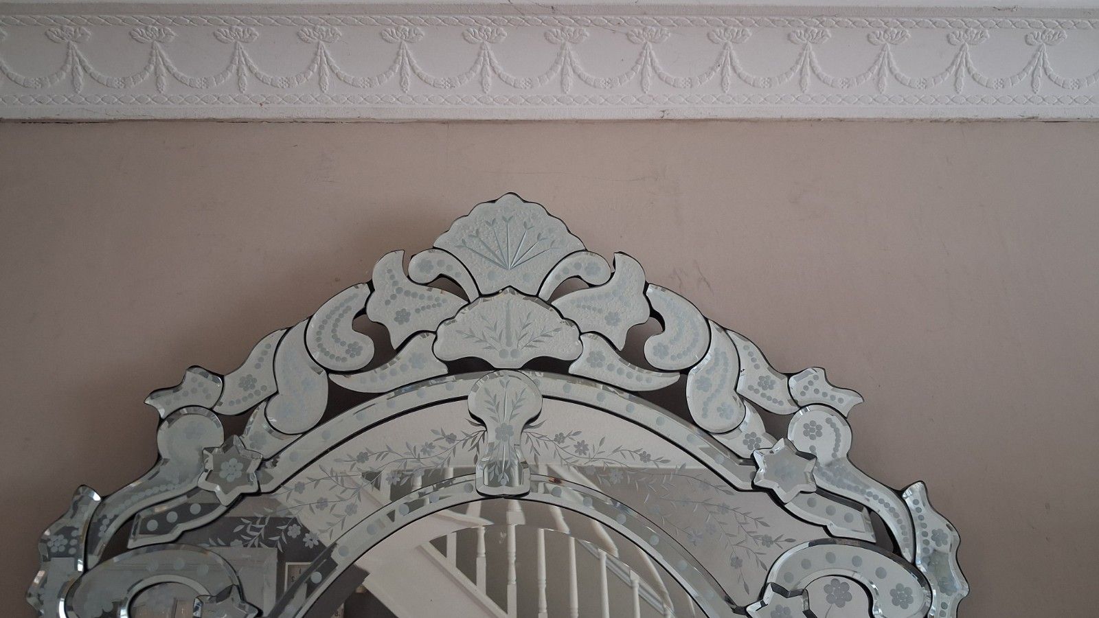 Beautiful Venetian Etched And Bevelled Glass Ornate Large Mirror photo vintage