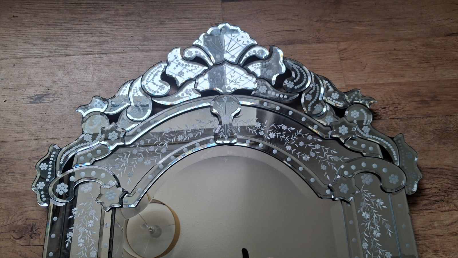 606.0 Beautiful Venetian Etched And Bevelled Glass Ornate Large Mirror photo