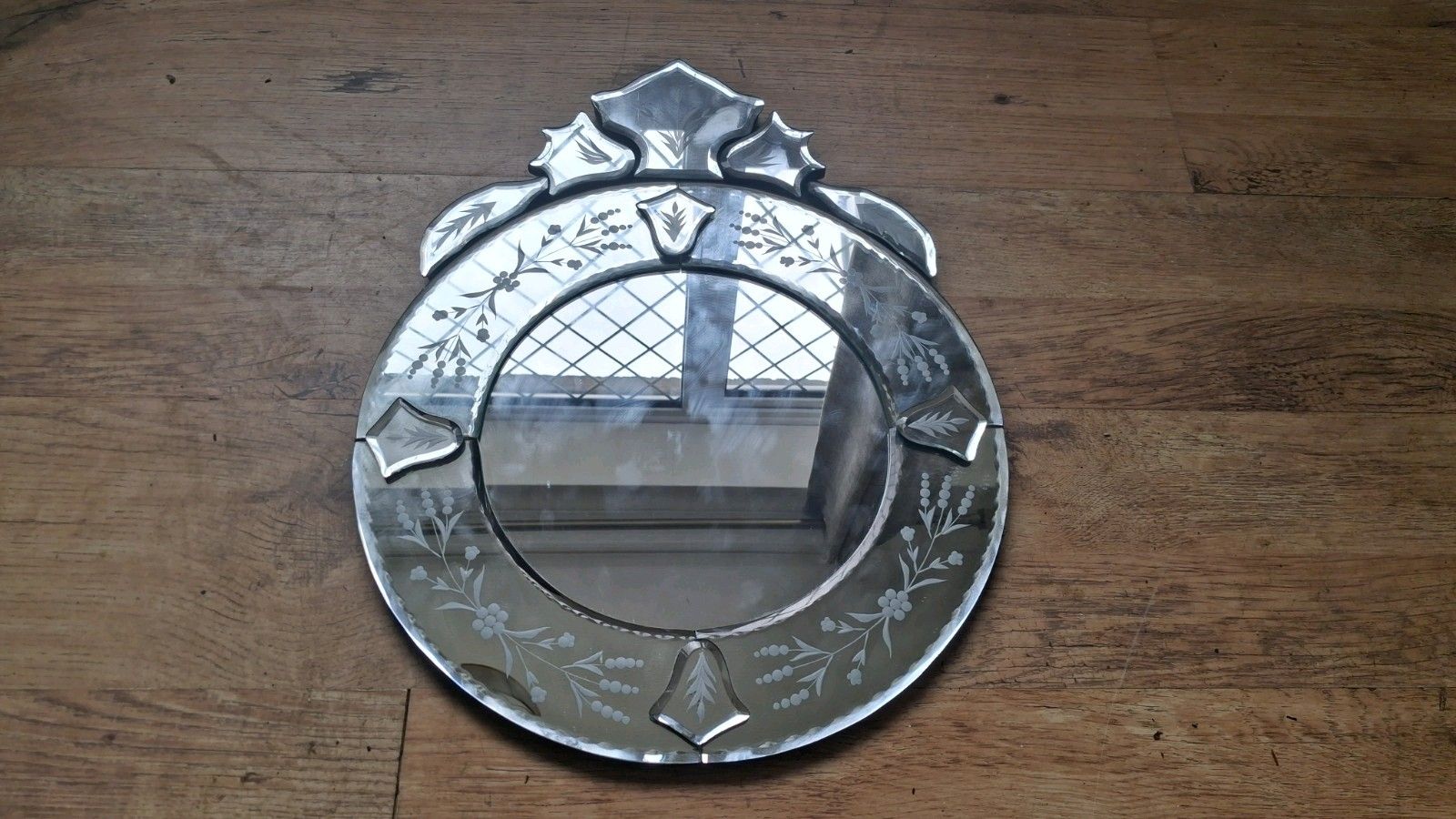 Beautiful Venetian Etched And Bevelled Glass Ornate Mirror photo vintage