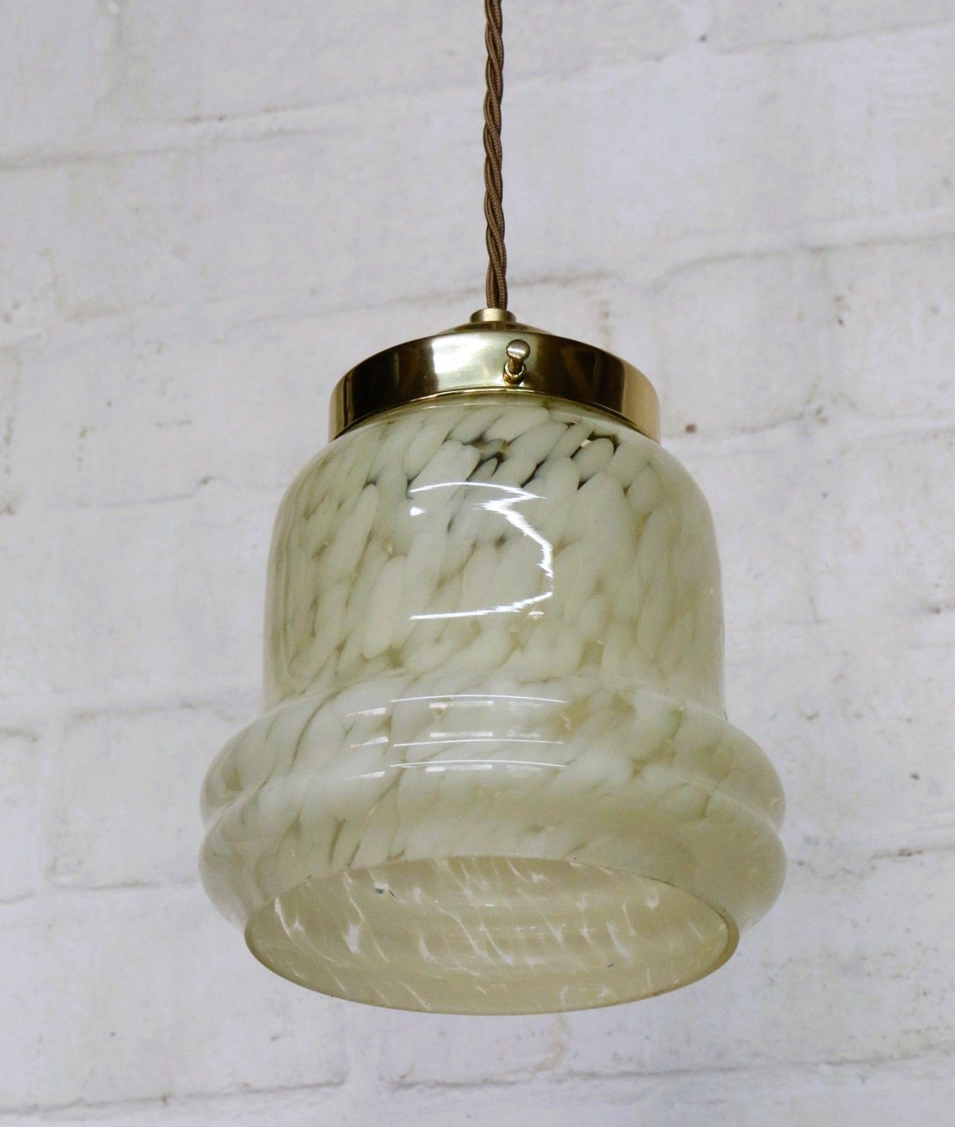 Ceiling Light Antique Art Deco Yellow Glass Pendant With Gallery & Fittings photo Lighting