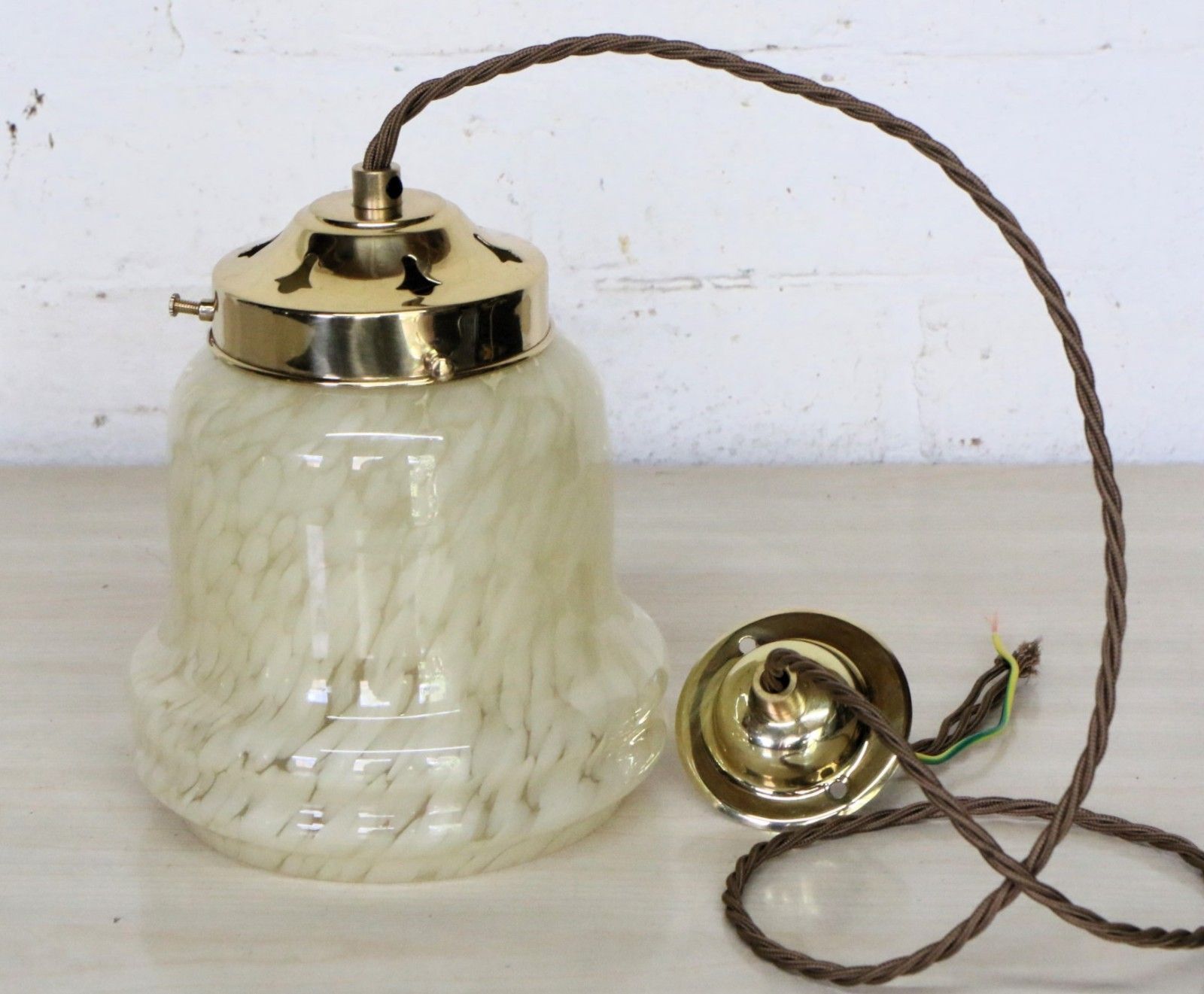 Ceiling Light Antique Art Deco Yellow Glass Pendant With Gallery & Fittings photo 105.0