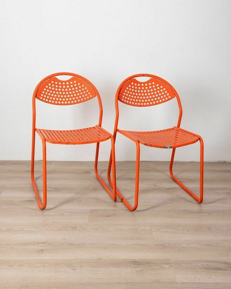 Pair Of Vintage 70's Red Garden Chairs, Italian Design