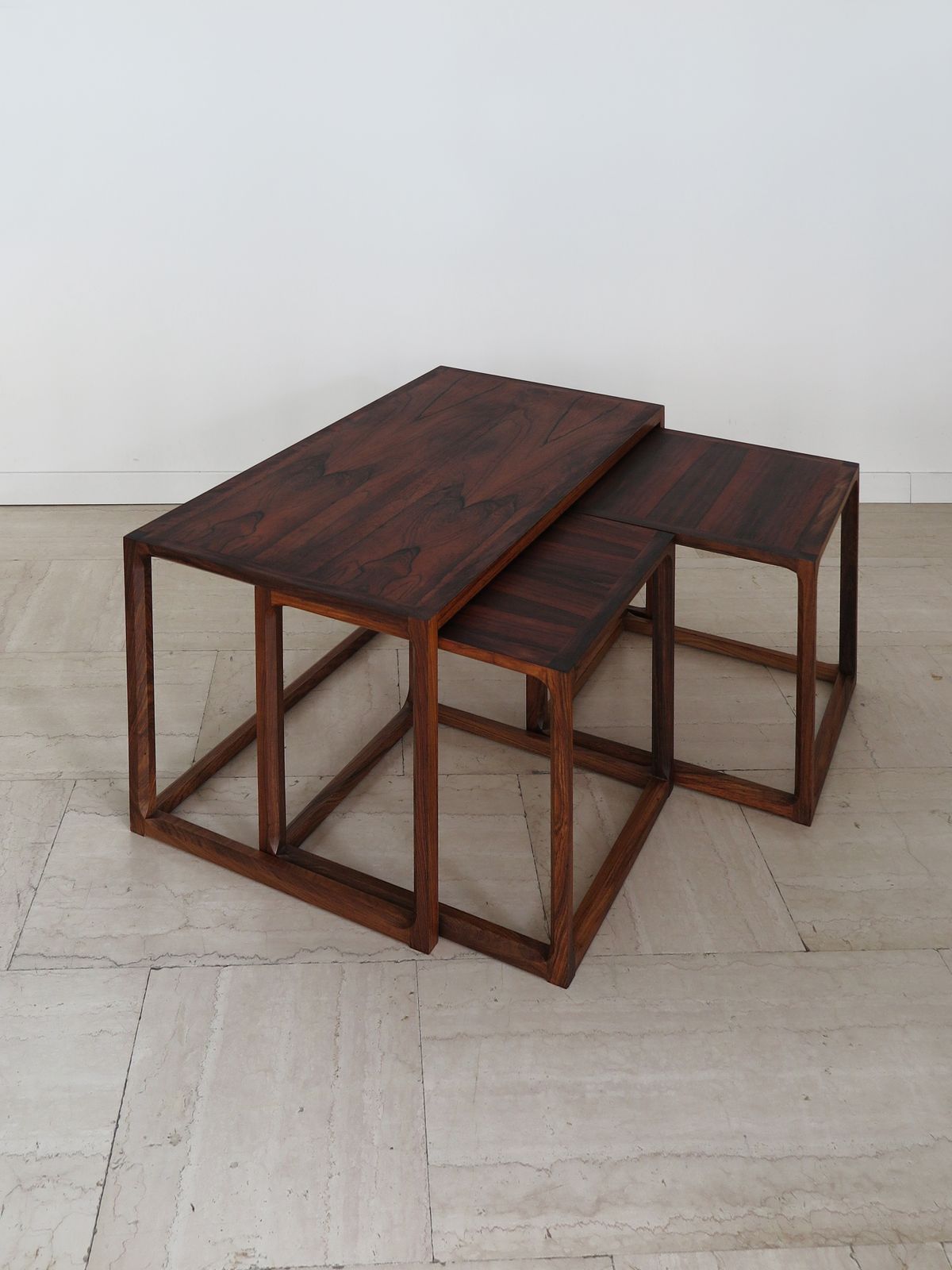 Kai Kristiansen For Aksel Kjersgaard Scandinavian Midcentury Dark Wood Nesting Tables Set, Denmark 1960s