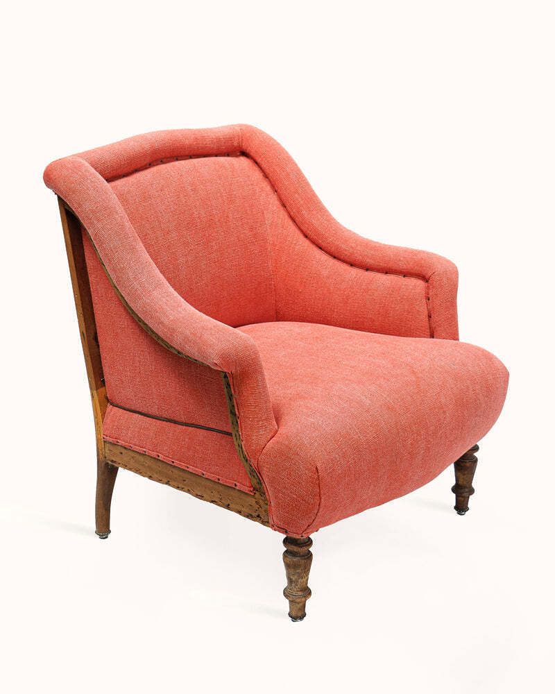 Napoleon III Salonzetel & Getufte Voetenbank In Koraallinnen photo furniture