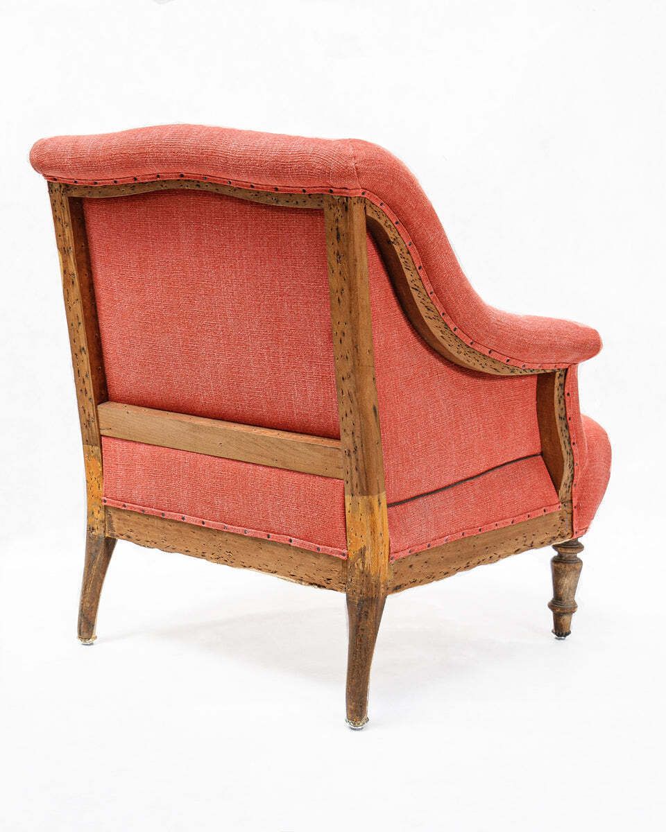 Napoleon III Coral Linen Salon Chair & Tufted Footstool photo 4880.0