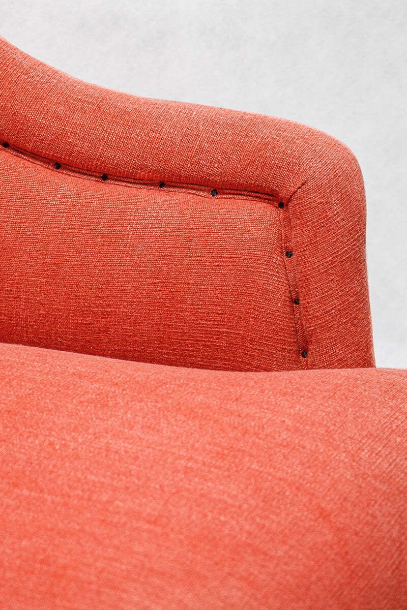 photo furniture Napoleon III Coral Linen Salon Chair & Tufted Footstool