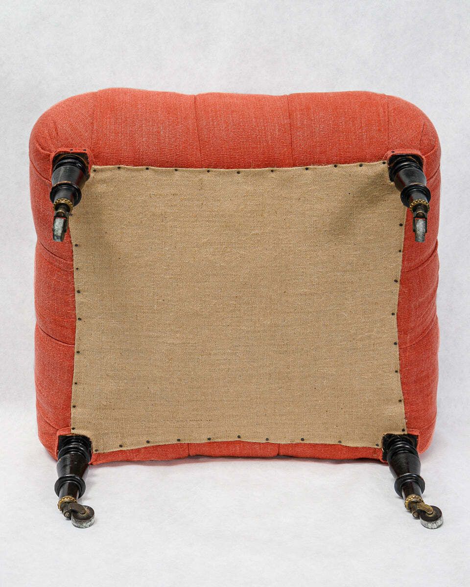 photo vinterior Napoleon III Coral Linen Salon Chair & Tufted Footstool