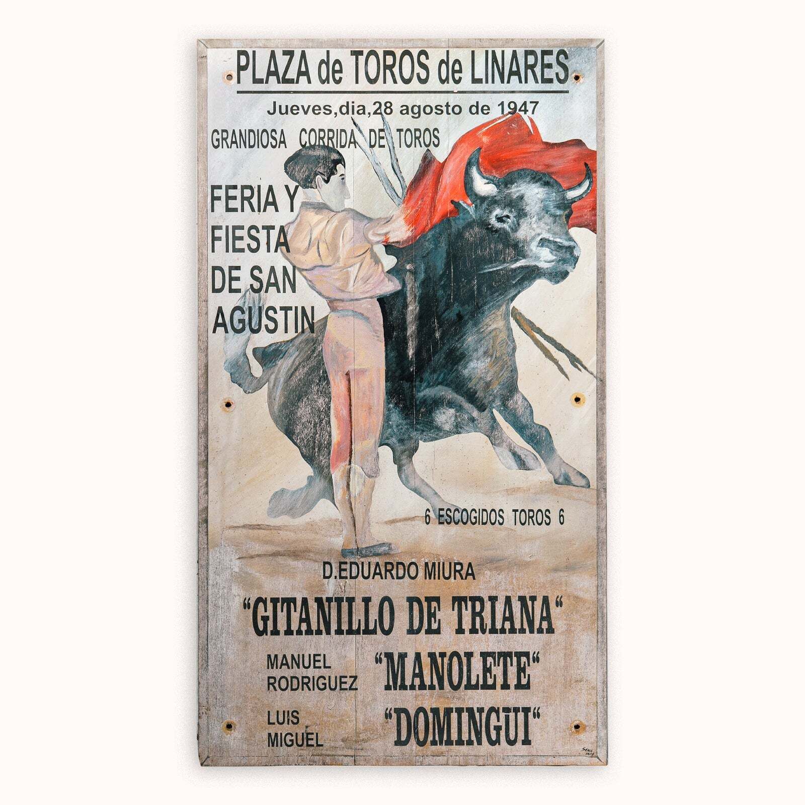 Historisch Handgeschilderd Aankondigingsbord – De Laatste Stierengevecht Van Manolete, 1947