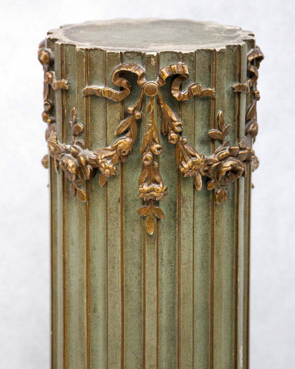 Antiek 19e Eeuws Voetstuk In Olijfgroen, Louis XVI Stijl photo furniture