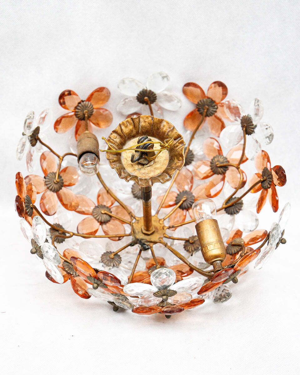 Vintage Plafondlamp Met Heldere En Perzikkleurige Kristallen Bloemen photo 1280.0
