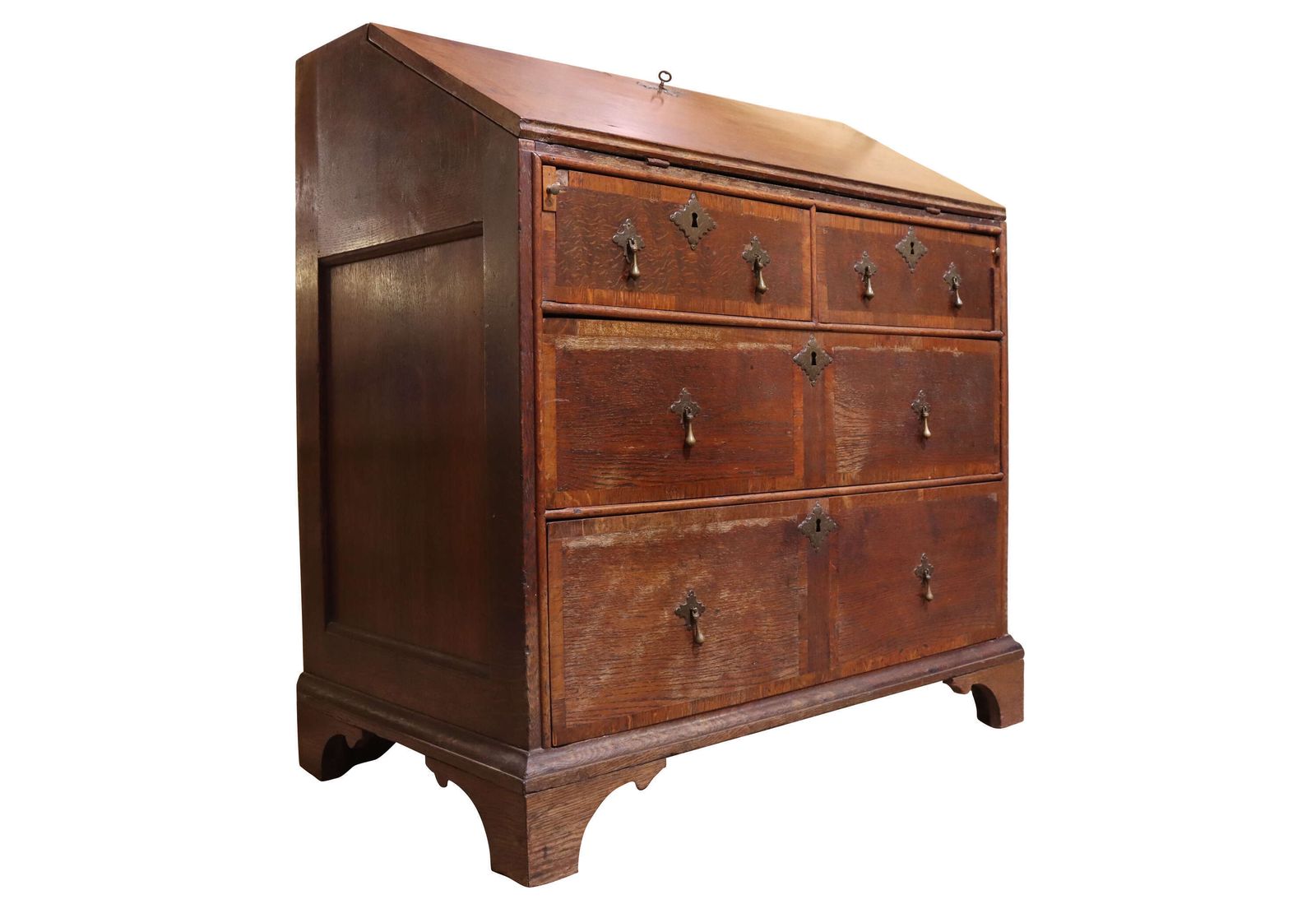A Fine 18th Century Crossbanded Oak Bureau With Stepped Interior & Secret Drawers photo furniture