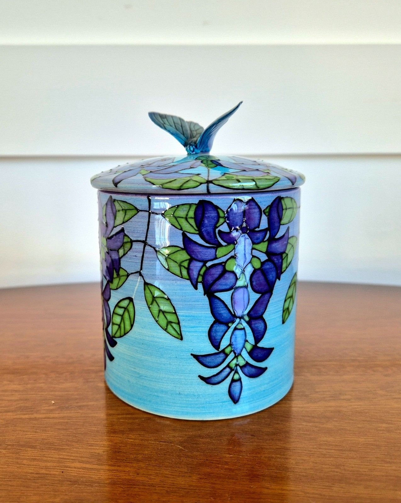 Dennis Chinaworks Trial 3 Blue Lidded Pot With Butterfly Finial
