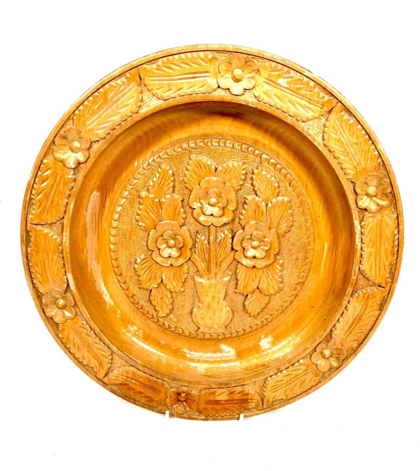 Vintage Hand Carved Pair Wooden Bread Platter Plate / Bowl Acanthus Leaf Edge photo Art